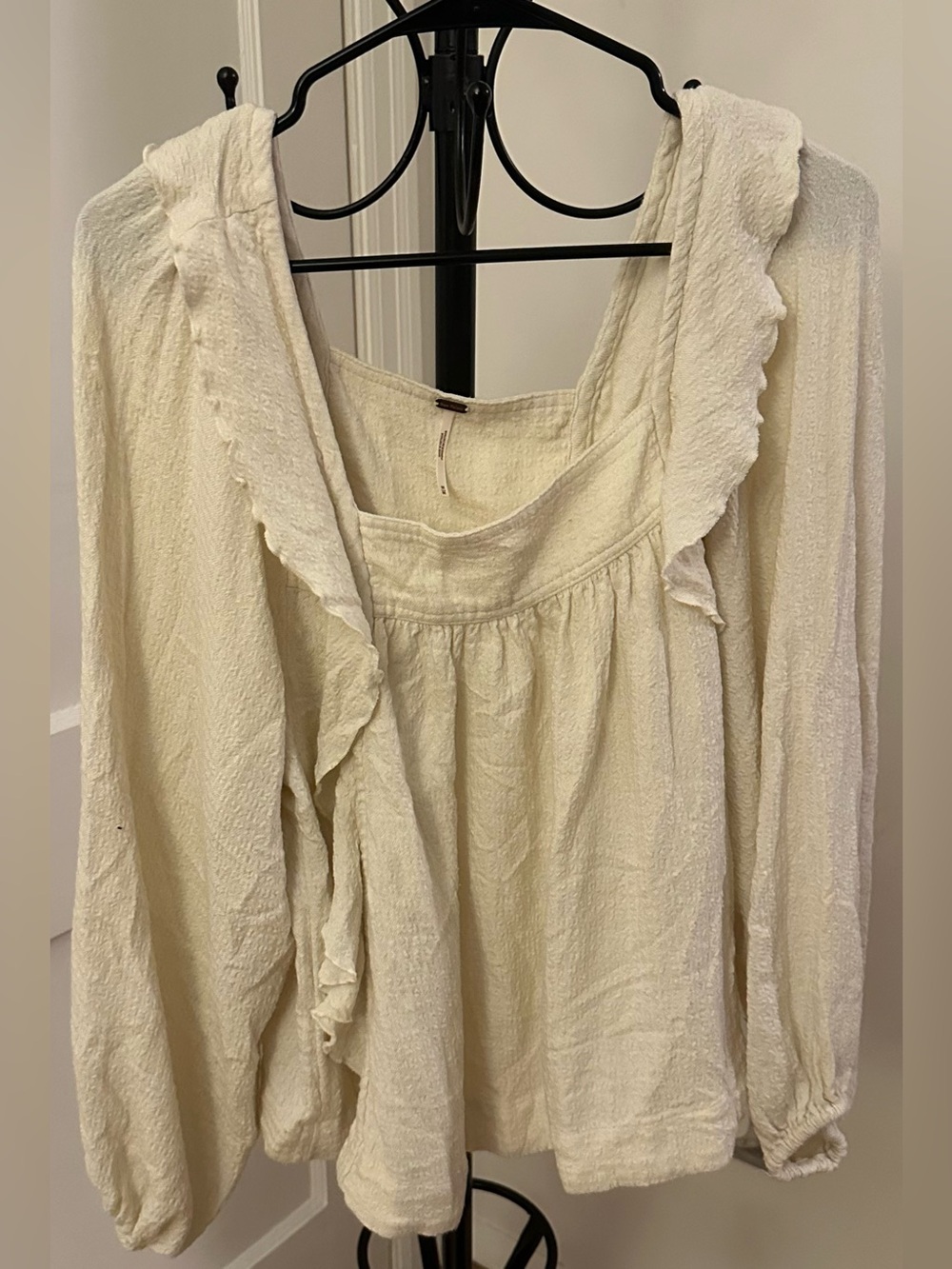 Free People Cream Ruffle-Trim Peasant Blouse Size Medium